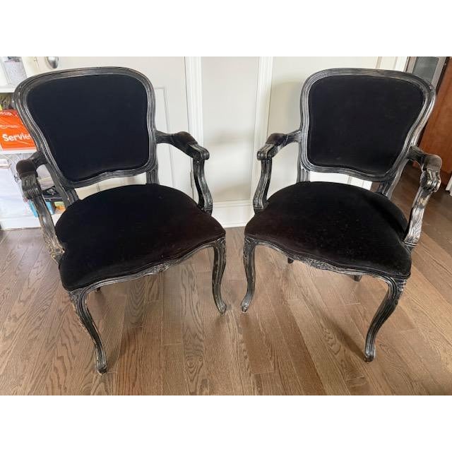 Pair of French Provincial Armchairs in Black Velvet - Regency Style For Sale - Image 9 of 10