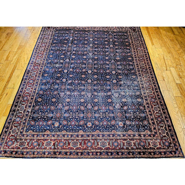 1900 - 1909 Vintage Persian Mahal Sultanabad Rug, Hand-Knotted Wool, Geometric Pattern, 11x14, Navy & Burgundy For Sale - Image 5 of 13
