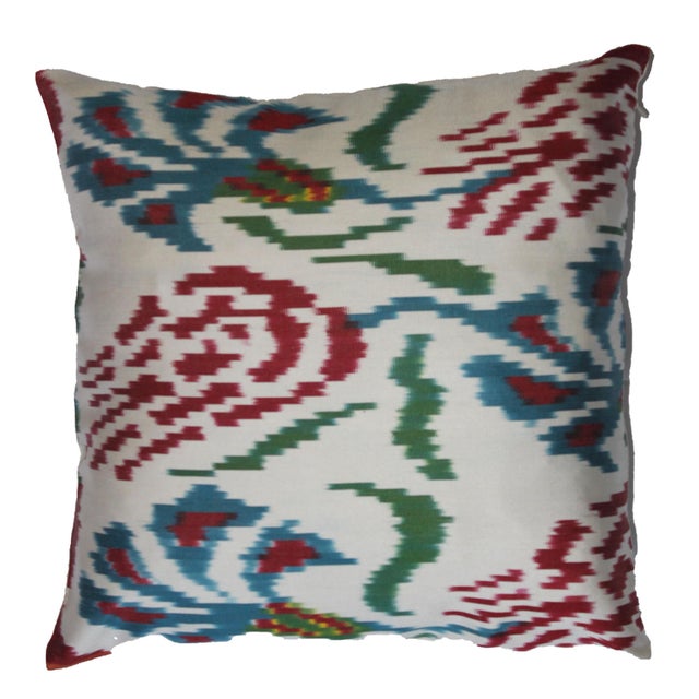 Textile Contemporary Silk Ikat Bohemian Throw Pillow For Sale - Image 7 of 7