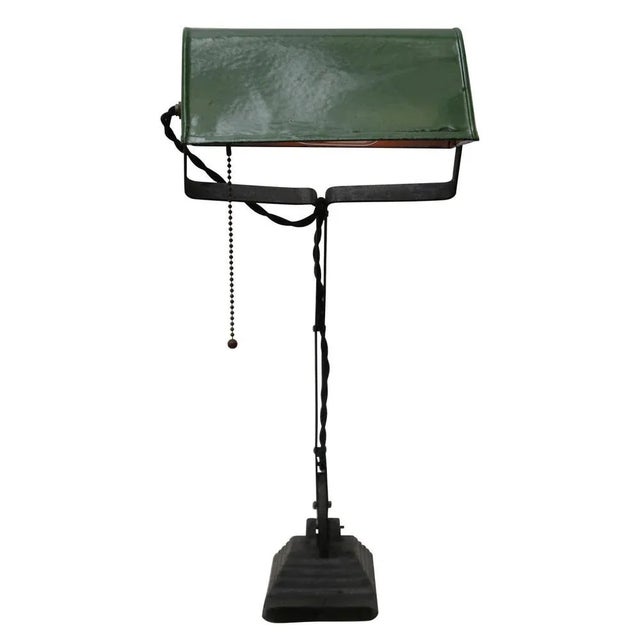Industrial Vintage Industrial Green Enamel Banker Light Table or Desk Light For Sale - Image 3 of 7