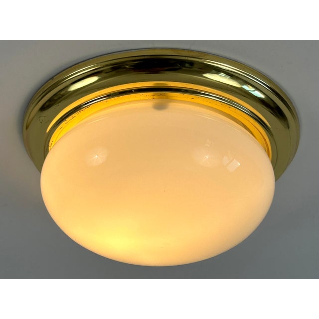 Vintage Brass and Opaline Glass Flush Mount, Germany, 1970 For Sale - Image 9 of 18