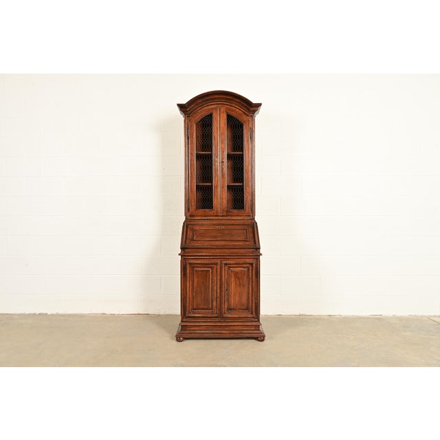 Guido Zichele Style Italian Provincial Carved Walnut Drop Front Secretary Desk With Lighted Bookcase Hutch, Circa 1970s For Sale - Image 18 of 18