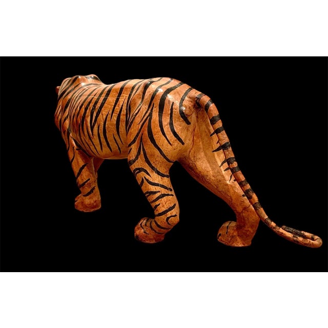 1970s 1960s Vintage Leather Wrapped Tiger Sculpture. For Sale - Image 5 of 8