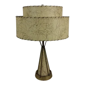 Mid Century Modern Brass & Naugahyde Table Lamp With Unique Shade