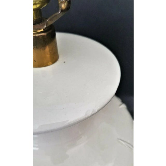 Paul Hanson Style Ceramic Lamp With Raised Iris Relief Design and Brass Base For Sale - Image 9 of 10