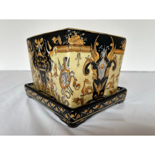 Traditional Vintage Ceramic United Wilson (Juwc) Renaissance Revival Planter & Tray For Sale - Image 3 of 10