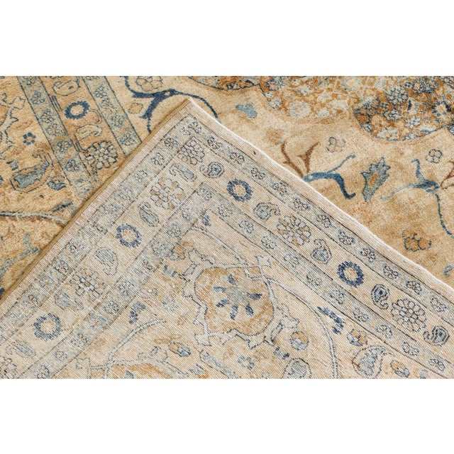 Persian Fine Persian Tabriz Brown, Blue Hand Knotted Wool Carpet For Sale - Image 3 of 10