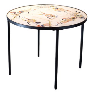 Circular Coffee Table with Warrior Decor by Roger Capron, 1960s For Sale