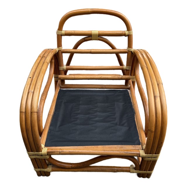 Mid Century Paul Frankl Style Bent Rattan Bamboo Three Strand Pretzel Lounge Chair S Front For Sale