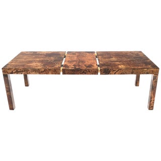 Italian Aldo Tura Goat Skin Parchment Rectangle Dining Table with One Leaf Board For Sale