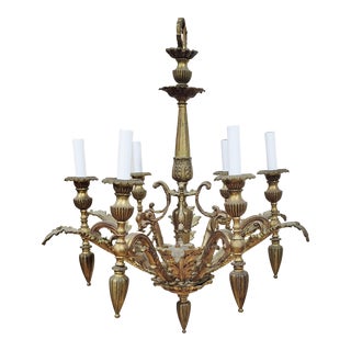 Antique French Acanthus Form Six Arm Gilt Bronze Chandelier For Sale