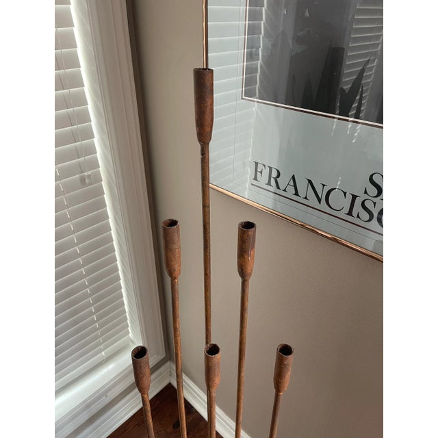 Vintage Brutalist Iron Floor Candelabra in the Style of Harry Bertoia For Sale - Image 9 of 11