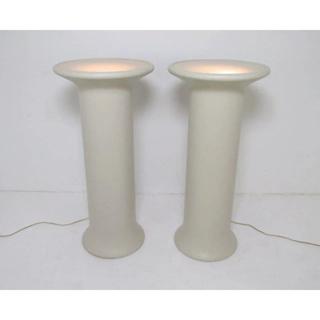 Mid-Century Modern Lighted Linen Wrapped Pedestals in the Manner of Karl Springer - a Pair For Sale - Image 3 of 9