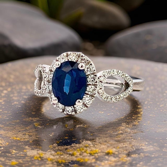 Natural Sapphire Diamond Ring Size 6.25 14k W Gold 2.31 TCW Certified For Sale - Image 12 of 14