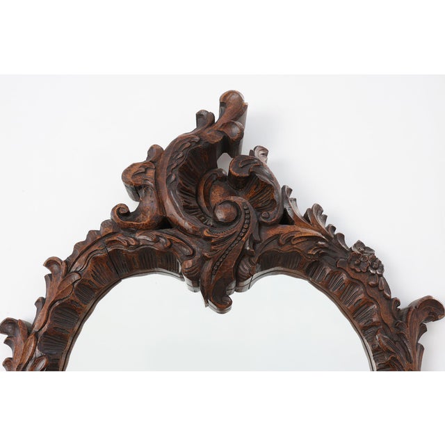20th Century Rococo Carved Wooden Mirror with Cartouche-Shaped Glass, Italy, 1950s For Sale - Image 6 of 11