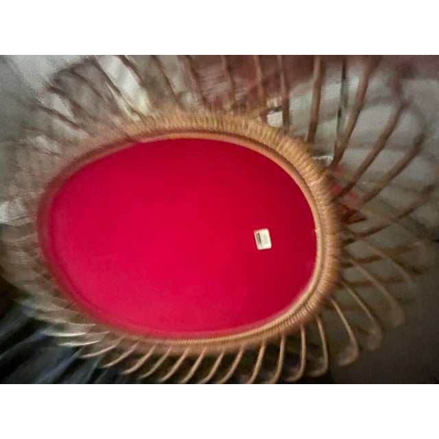 Franco Albini Midcentury Rattan and Bamboo Oval Wall Mirror by Franco Albini, Italy 1960s Tag on the Back Says 7/46 Very Good Condition For Sale - Image 4 of 5