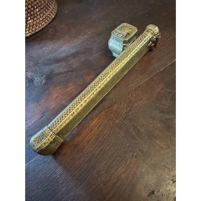 9.5" Antique Ottoman Empire Engraved Bronze Qalamdan Pen Case Inkwell For Sale - Image 10 of 12