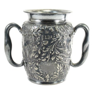 1800's Rare Reed & Barton Silvered Embossed Trophy Urn Vase Fenix Bird, Blank For Sale