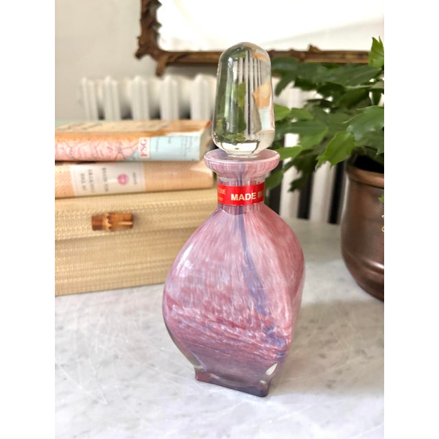 Contemporary Vintage Italian Murano Glass Pink and Blue Perfume Bottle With Stopper For Sale - Image 3 of 6