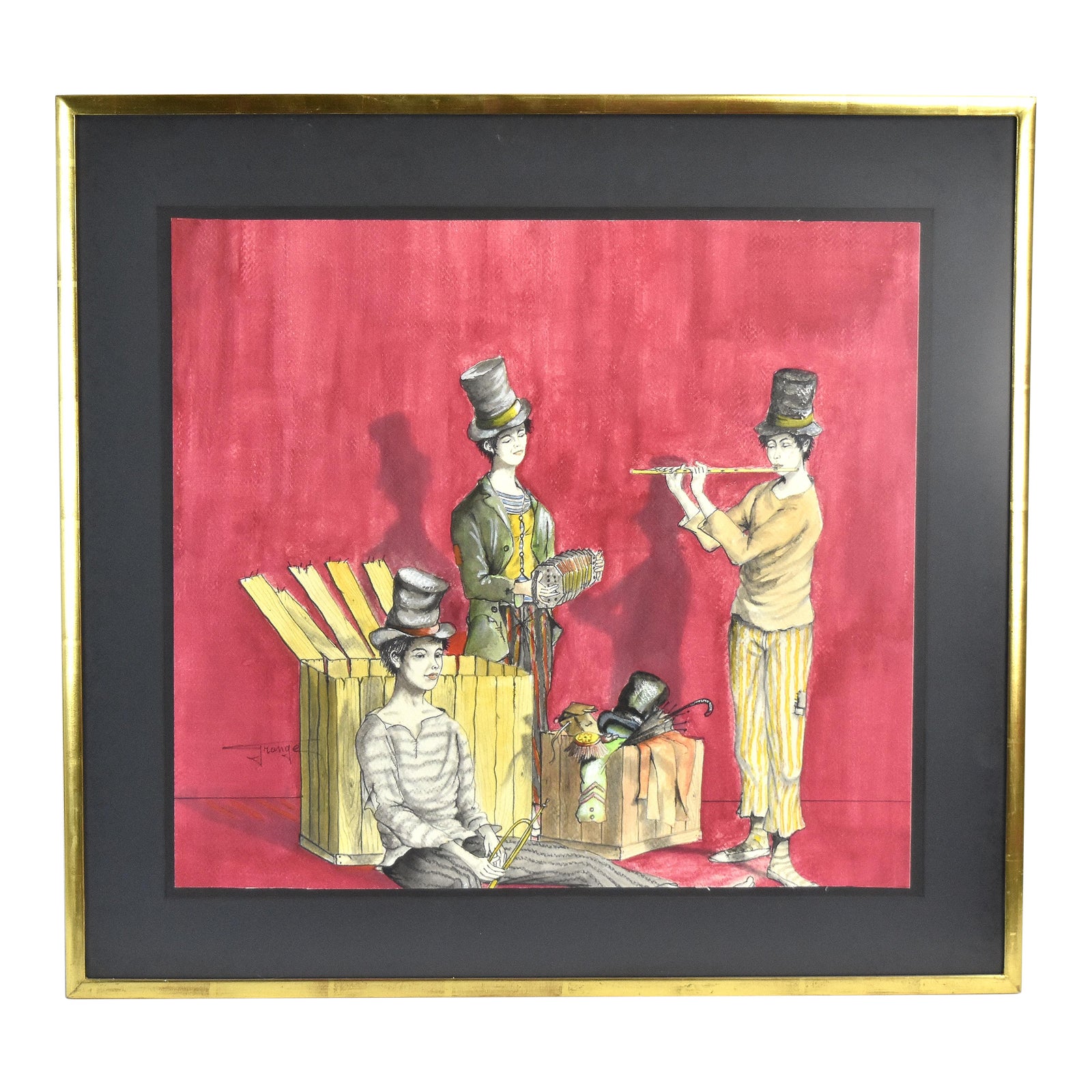 Henri Grange Painting French Street Performers Mimes 1970’s Chairish