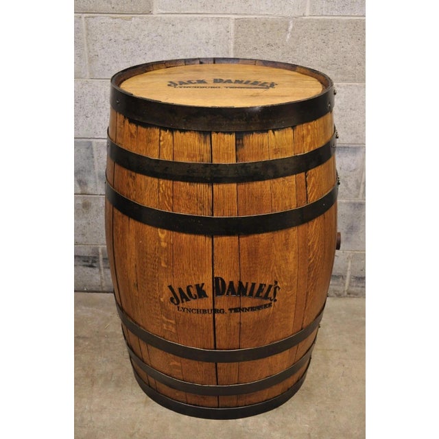 Jack Daniels Whiskey Barrel Engraved Oak Wood With Metal Bands For Sale - Image 12 of 12