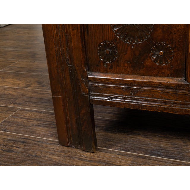 Late 17th Century English Oak Wedding Coffer with Monogram and Carved Rosettes For Sale - Image 4 of 12