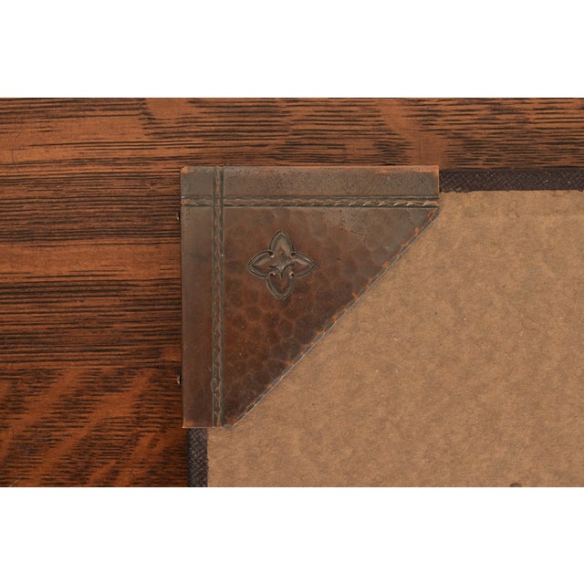 Roycroft Arts & Crafts Hammered Copper Quatrefoil Blotter Corners With Desk Blotter For Sale In South Bend - Image 6 of 11