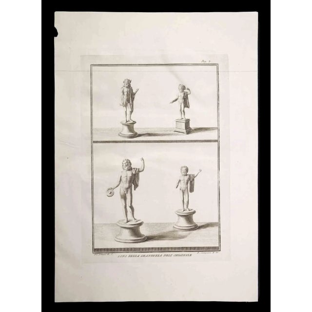 Ancient roman statue, from the series "antiquities of herculaneum", is an original etching on paper realized by p. Campana...