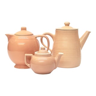 Vintage Peachy Pink Ceramic Teapot Curation - Group of 3 For Sale