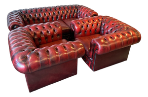 Leather Chesterfield Sofa and Armchairs, Set of 3