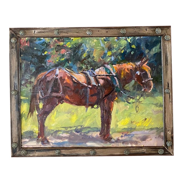 "Half Hitched" This portrait of an Amish horse was painted as he was resting from a trip to town. The shadows on this...