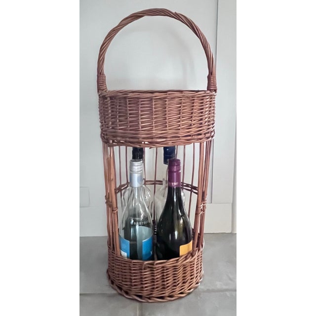 French Vintage 1960s French Wicker Tall Bottle Basket Wine Bar For Sale - Image 3 of 10