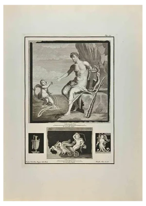 Giuseppe Aloja, Heracles and Cupid, Etching, 18th Century