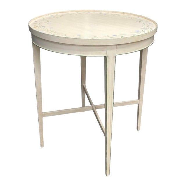 Vintage Hand-Painted French Country Round Accent Table For Sale