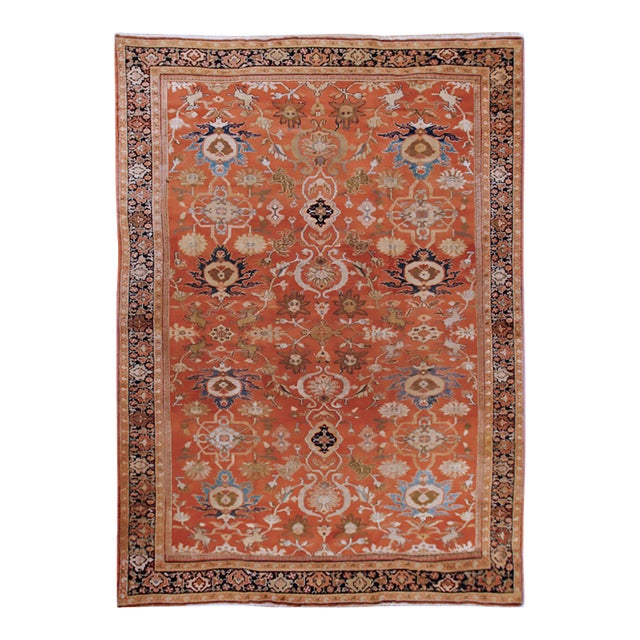 Antique 19th Century Orange Area Rug 8ft 5in X 11ft 10in For Sale