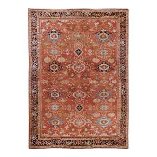 Antique 19th Century Orange Sultanabad Area Rug 8ft 5in X 11ft 10in For Sale