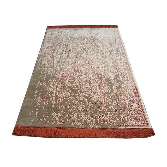 Nepalese Modern Wool, Hemp & Silk 4X6 Pink, Grey & Ivory Handmade Area Rug #1143786