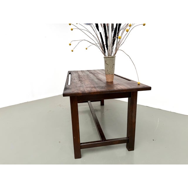 Pine Worktable with Grooved Top and Satin Brown Finish, 1960s For Sale - Image 6 of 18