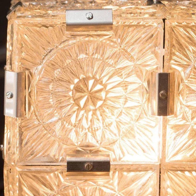 Metal Mid-Century Modernist Pendant with Etched Glass and Chrome Fittings by Kinkeldy For Sale - Image 7 of 9