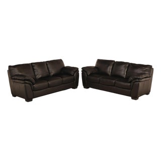 Italsofa Pair of Black Leather Sofas For Sale