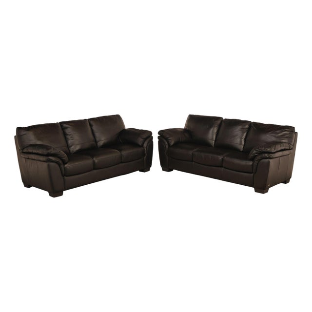 Italsofa Pair of Black Leather Sofas For Sale