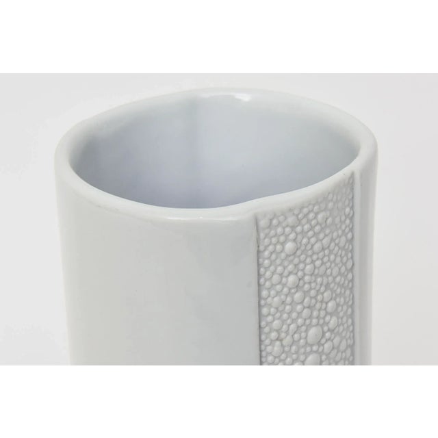 Mid-Century Modern Vintage Signed White Ceramic Vase With Textural Pebbled Design For Sale - Image 3 of 11