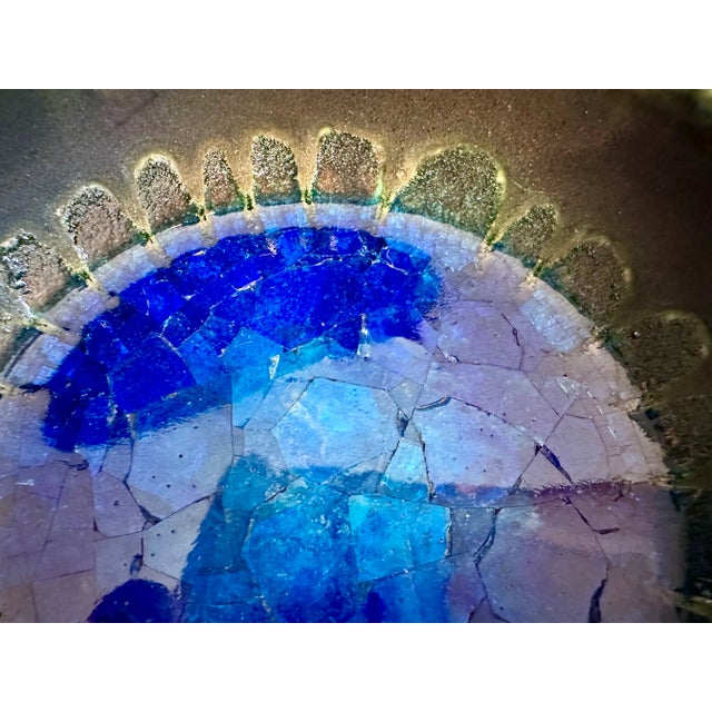 1960s Rimini Blue Glazed Ceramic Art Bowl with Broken Glass Inlay, 1960s For Sale - Image 5 of 12