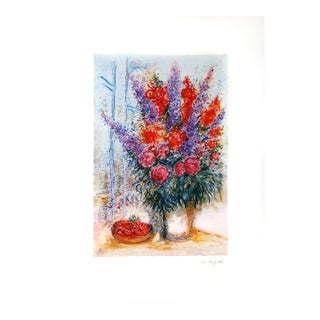 Bouquet with Bowl of Cherries, Marc Chagall Lithograph For Sale