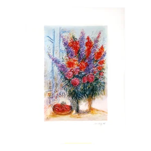 Bouquet with Bowl of Cherries, Marc Chagall Lithograph
