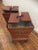 Pair of vintage pagoda design rosewood tables. Two zinc liners, perfect for wine coolers. Each with metal label and Hong...
