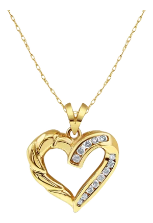 Twisted Diamond Heart Necklace .25cttw 14k Yellow Gold 16"