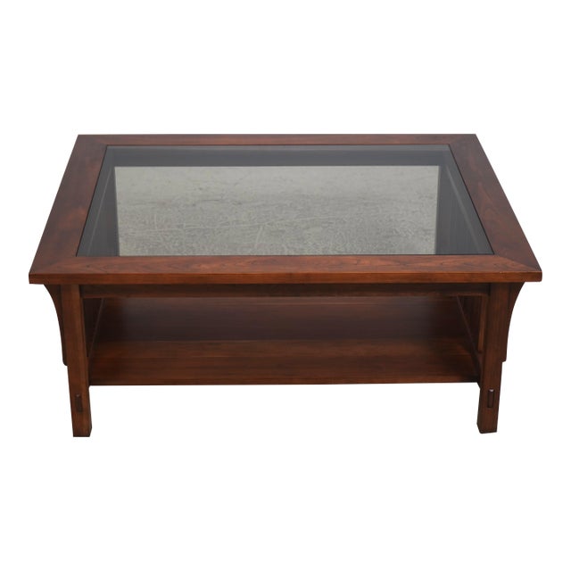 Stickley Mission Cherry Glass Top Coffee Table For Sale
