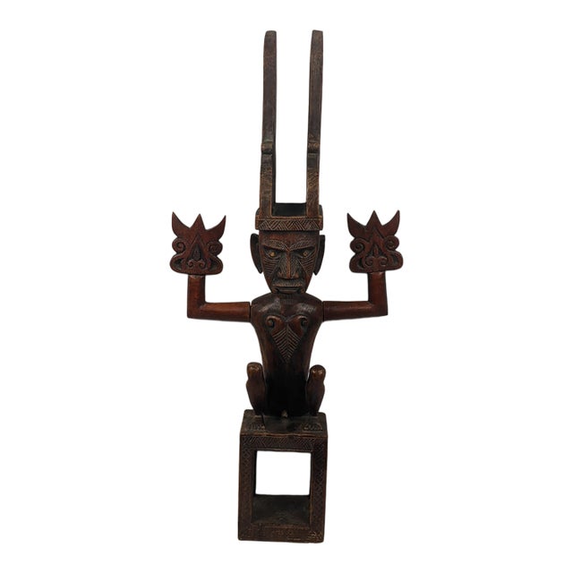 Early 20th Century Attributed Nias Ancestor Figure – Large Carved Wood Adu Zatua, Indonesia For Sale