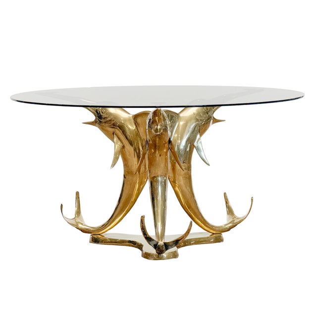 French French Round Cocktail or Coffee Table With Glass Top Over Tripod Base For Sale - Image 3 of 8
